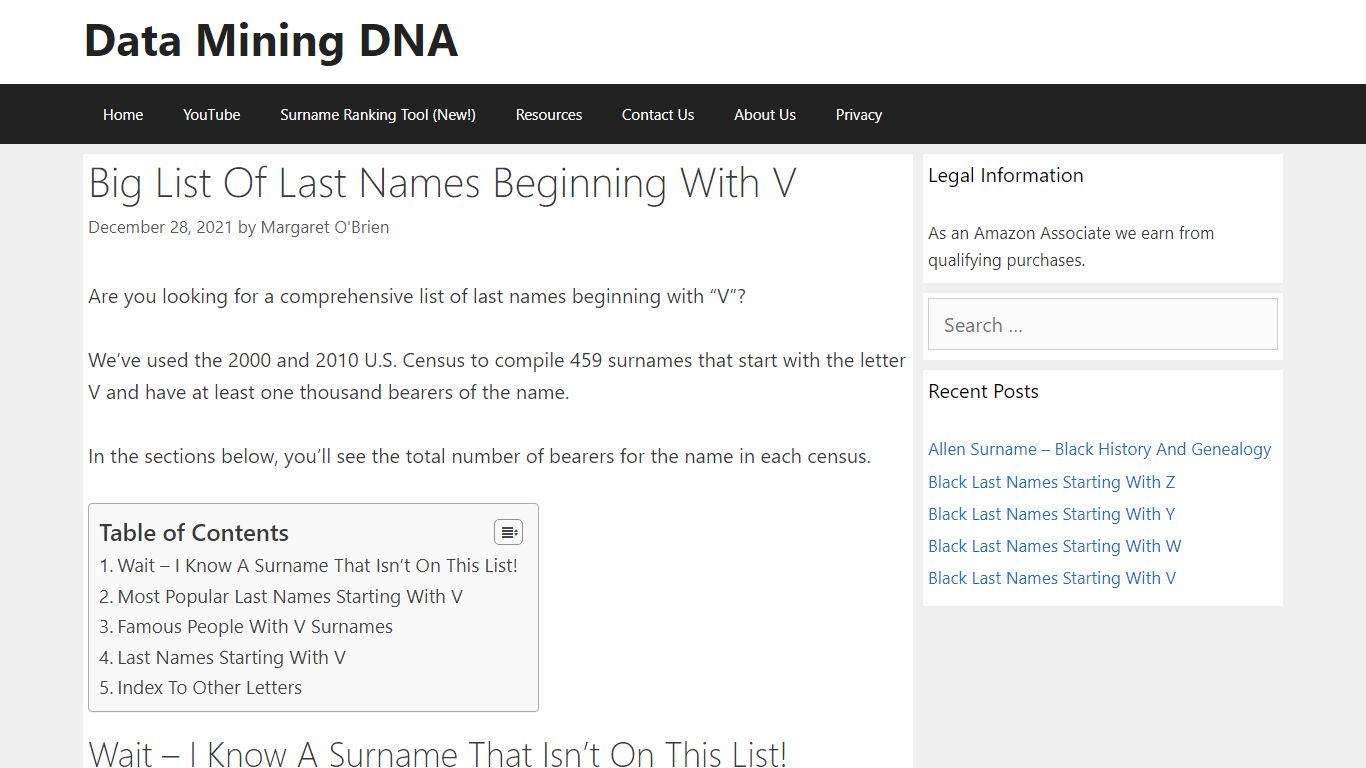 Big List Of Last Names Beginning With V – Data Mining DNA