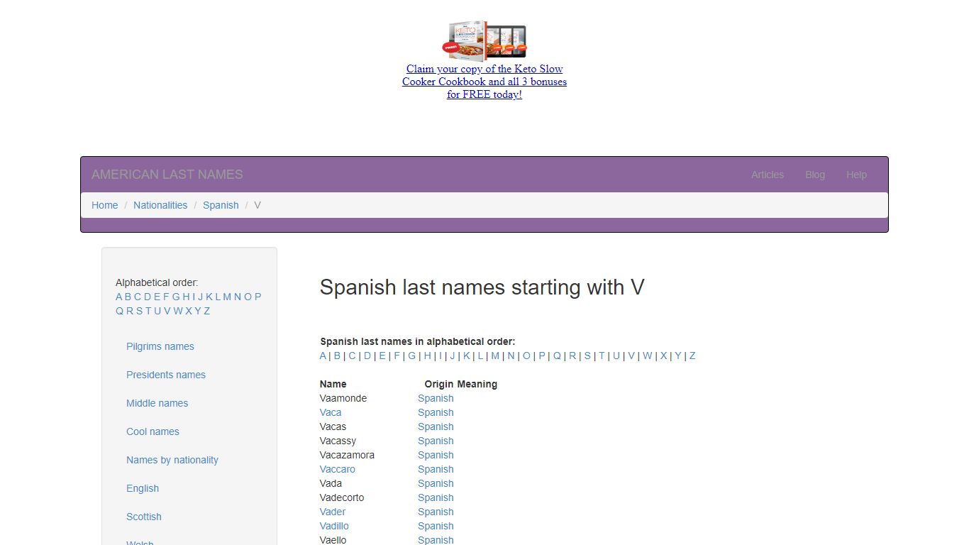 SpanishLast Names [Surnames] starting with V